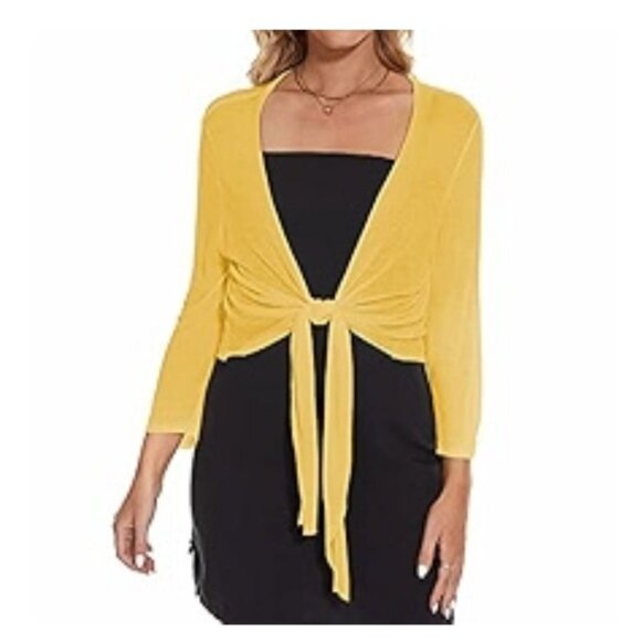 Satuun Womens 2X Tie Front Bolero Cardigan Shrug Sweater Yellow Lightweight NWT - Picture 1 of 7